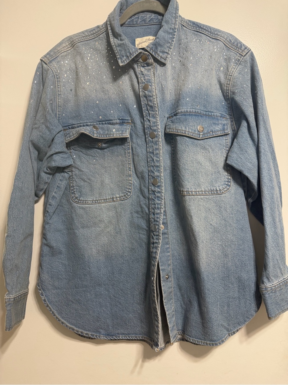 Light Wash Denim Button-Up Shirt with sequin